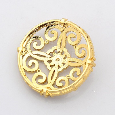 Filigree Flat Round Brass Micro Pave Cubic Zirconia Cabochons ZIRC-P005-03G-NR-1