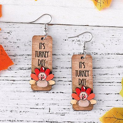 Turkey Pattern Wood Dangle Earrings FS-WGDB545-01-1