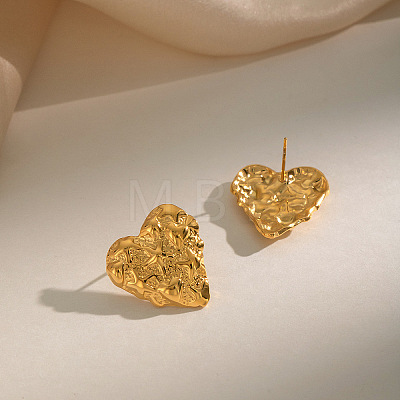 304 Stainless Steel Textured Love Heart Stud Earrings for Women ZO7901-1-1
