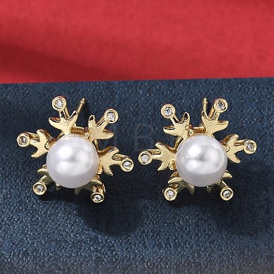 Brass Micro Pave Cubic Zirconia Stud Earring EJEW-H180-08G-1