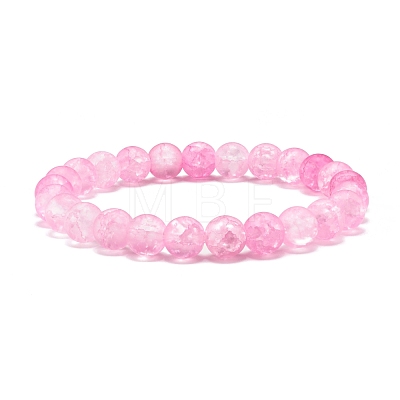 8mm Candy Color Round Crackle Glass Beads Stretch Bracelet for Girl Women BJEW-JB07180-1