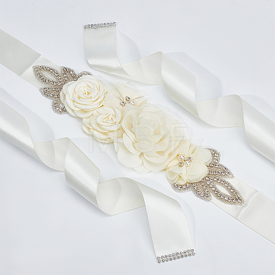 Rhinestone Flower with ABS Imitation Pearl Bridal Belt AJEW-WH0348-119B-1