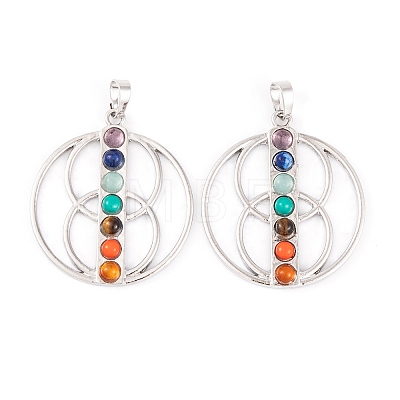 Chakra Natural Tiger Eye & Natural Lapis Lazuli & Natural Carnelian & Synthetic Turquoise & Glass Pendants G-NH0025-11P-1