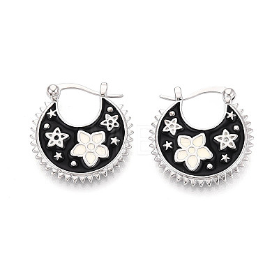 Flower Brass Enamel Hoop Earrings EJEW-Z157-02P-1