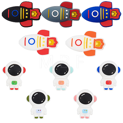 10Pcs 10 Style Rocket and Spaceman Food Grade Eco-Friendly Silicone Beads SIL-SC0001-38-1