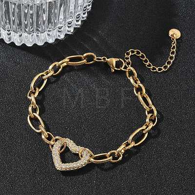 304 Stainless Steel Rhinestone Link Bracelets BJEW-P396-01D-G-1