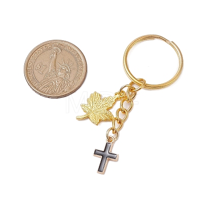 Maple Leaf & Cross Alloy Enamel Charm Keychains KEYC-JKC00985-01-1