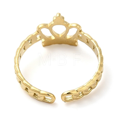 304 Stainless Steel Hollow Crown Open Cuff Ring for Women RJEW-I098-21G-1