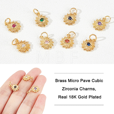  16Pcs 8 Colors Brass Micro Pave Cubic Zirconia Charms KK-NB0001-39-1