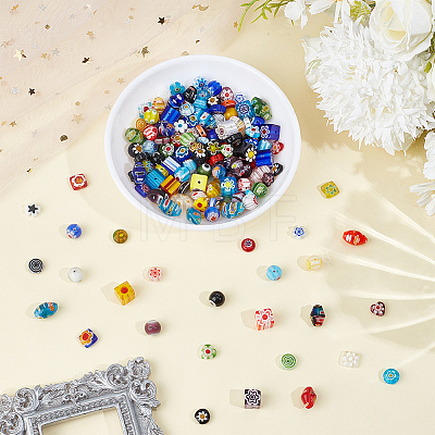 150Pcs 10 Styles Handmade Millefiori Lampwork Beads LAMP-PA0001-81-1