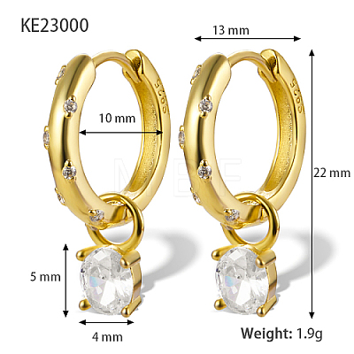 Real 18K Gold Plated 925 Sterling Silver Dangle Hoop Earrings KY7415-3-1