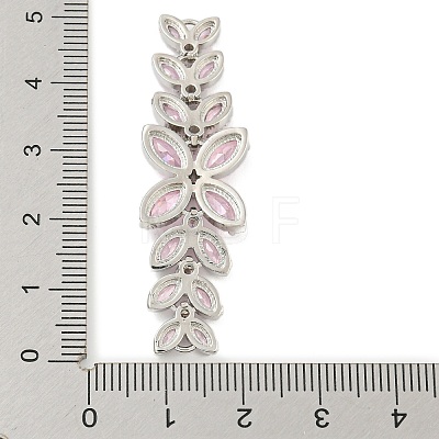 Brass Pave Pink Cubic Zirconia Flower with Leaf Links Connector Charms KK-P277-52P-02-1