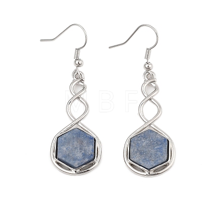 Hexagon Natural Blue Aventurine Dangle Earrings EJEW-K298-01P-07-1