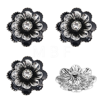 Flower Alloy & Glass Shank Buttons BUTT-WH0061-14-1