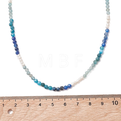 3.5MM Faceted Round Natural Apatite & Kyanite and Potato Natural Pearl Beaded Necklaces with 304 Stainless Steel End Chains NJEW-JN05974-01-1