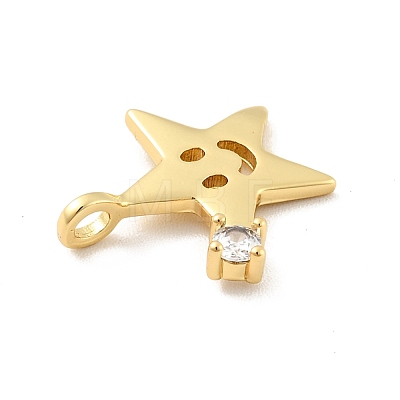 Star with Smiling Face Brass Micro Pave Clear Cubic Zirconia Pendants KK-G425-09G-1