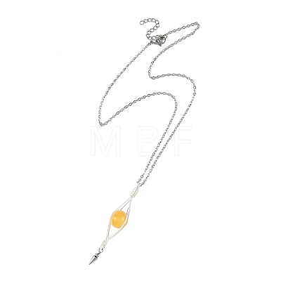 4Pcs 4 Colors Natural Labradorite & Yellow Hematoid Quartz & Amethyst & Dyed Green Jade Round with Cone Pendant 304 Stainless Steel Cable Chain Necklaces for Women NJEW-TA00261-1