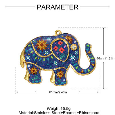 304 Stainless Steel Enamel Big Pendants STAS-OY005-31G-1