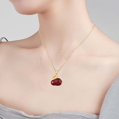 Red Dyed Natural White Jade & Cubic Zirconia Bunny Pendant Necklace JN1072A-1