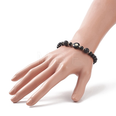 Glass & Natural Lava Rock & Synthetic Hematite Stretch Bracelet Sets BJEW-JB09204-1