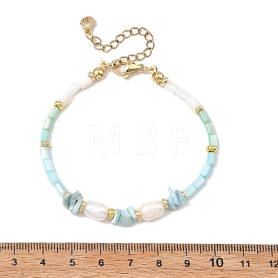 Natural Cultured Freshwater Pearl & Dyed Freshwater Shell & Larimar Chip Beaded Bracelets for Women BJEW-JB13950-1