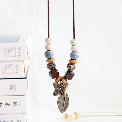 Alloy Pendant Waxed Cord Necklaces FS-WGBC2DA-03-1