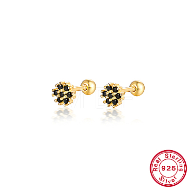 Real 18K Gold Plated 925 Sterling Silver Flower Stud Earrings TL5591-9-1