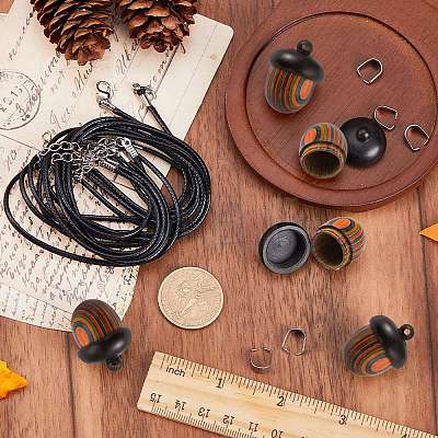 SUNNYCLUE DIY Acorn Locket Necklace Making Kit WOOD-SC0001-59A-1