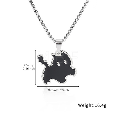 201 Stainless Steel Enamel Black Cat Shape Pendant Necklaces FS-WG449EB-01-1