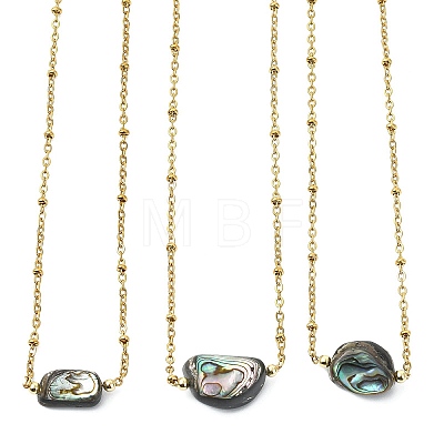 Natural Abalone Shell/Paua Shell Nuggets Pendant 304 Stainless Steel Satellite Chain Necklaces for Women NJEW-JN06092-1