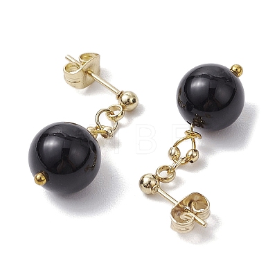 Natural Black Agate Round Beads & 304 Stainless Steel Components Dangle Earrings for Women EJEW-JE06231-01-1