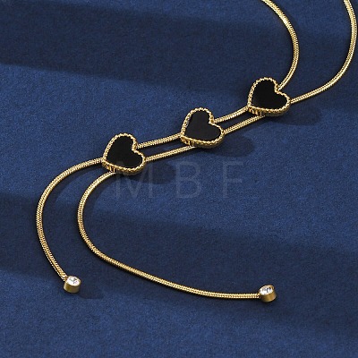 Triple Heart 304 Stainless Steel & Black Plastic Y Necklaces for Women NJEW-U032-13G-02-1