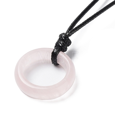 Natural Rose Quartz Ring Pendant Necklace with Waxed Cords NJEW-R262-01B-08-1