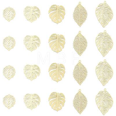 20Pcs 5 Styles Rack Plating Brass Filigree Pendants KKC-FS0001-05KCG-1