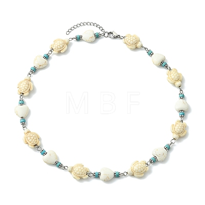 Ocean Dyed Synthetic Turquoise Turtle and Heart Beaded Necklaces for Women NJEW-JN06227-02-1