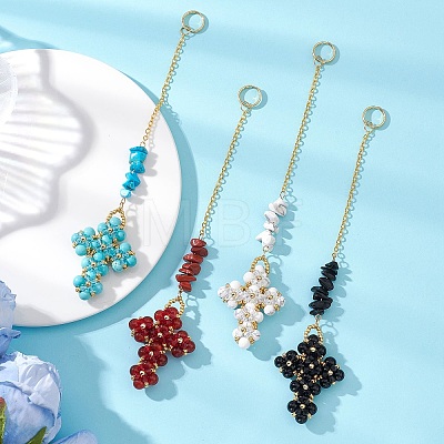 Cross Glass & Synthetic White Howlite & Green Turquoise & Natural Carnelian & Red Jasper & Black Onyx Chips Beads Pendant Decorations HJEW-MZ00402-1
