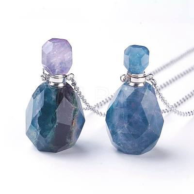 Natural Fluorite Openable Perfume Bottle Pendant Necklaces NJEW-G325-03P-1