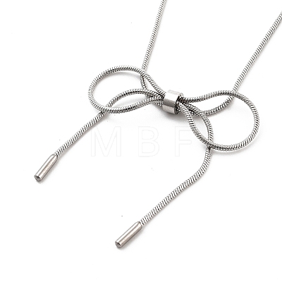 304 Stainless Steel Round Snake Chain Bowknot Pendant Necklaces for Women NJEW-Z050-01P-01-1