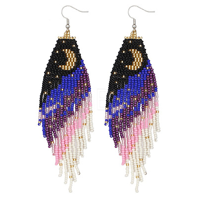 Elegant Handmade Glass Seed Beads Moon Dangle Earrings WJ0050-2-1