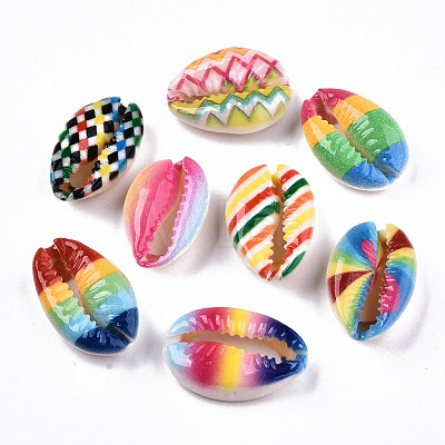 Printed Natural Cowrie Shell Beads X-SHEL-S266-20-1