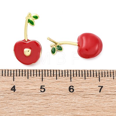 Cherry Brass Enamel Stud Earrings for Women EJEW-G425-02G-1