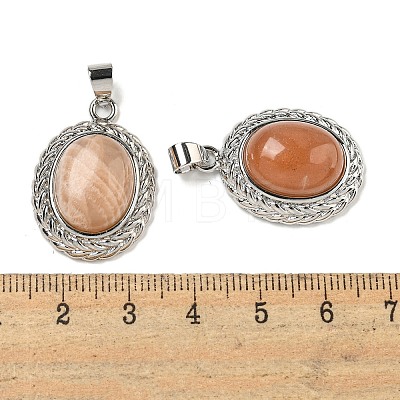 Natural Sunstone Oval Pendants G-B079-02P-03-1