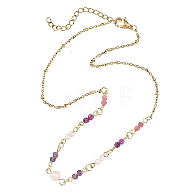 304 Stainless Steel with Natural Mixed Gemstone Pendant Necklaces NJEW-JN06653-01-1