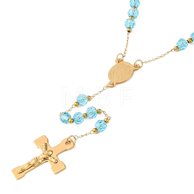 Ion Plating(IP) Crucifix Cross 304 Stainless Steel Rosary Bead Necklaces NJEW-M075-03G-05-1