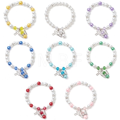 8Pcs Alloy & Pearlized Glass Pearl Beads Stretch Bracelets for Women BJEW-JB11364-1