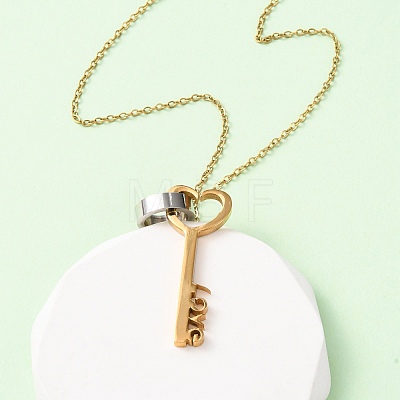304 Stainless Steel Love Key Pendant Necklaces for Women NJEW-B149-03GP-1