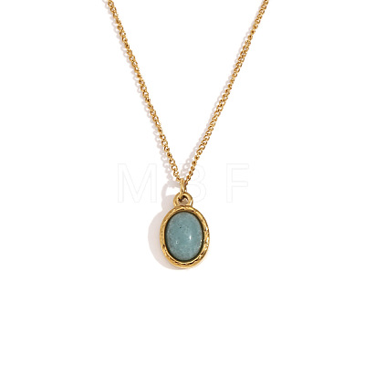 316L Surgical Stainless Steel with Natural Aventurine Pendant Necklaces WGEA815-11-1