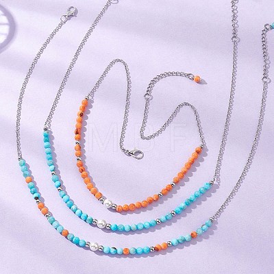 3Pcs 3 Colors Dyed Round Natural Persian Jade Beaded Nekclaces NJEW-JN05624-1