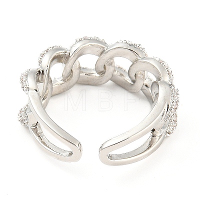 Curb Chains Shape Brass Open Cuff Rings with Cubic Zirconia RJEW-Q781-04P-1