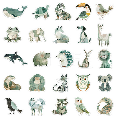 50Pcs Green Animal Series PVC Self-Adhesive Stickers PW-WG07D08-01-1